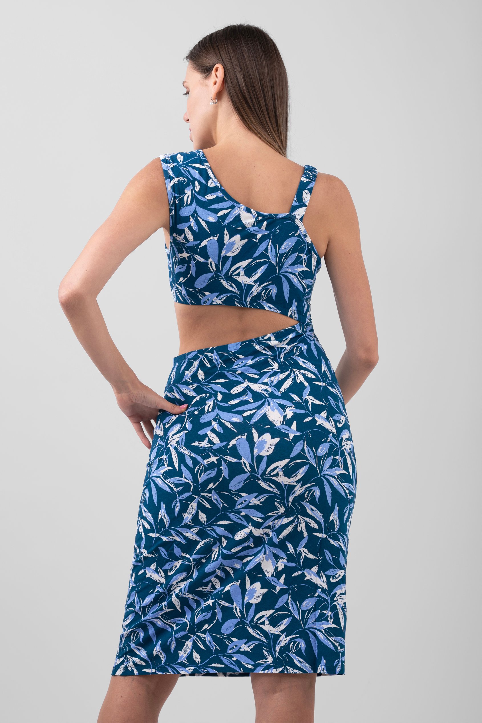 Women's Printed Midi Dress with Cut-Out Detail