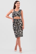 Women's Printed Midi Dress with Cut-Out Detail