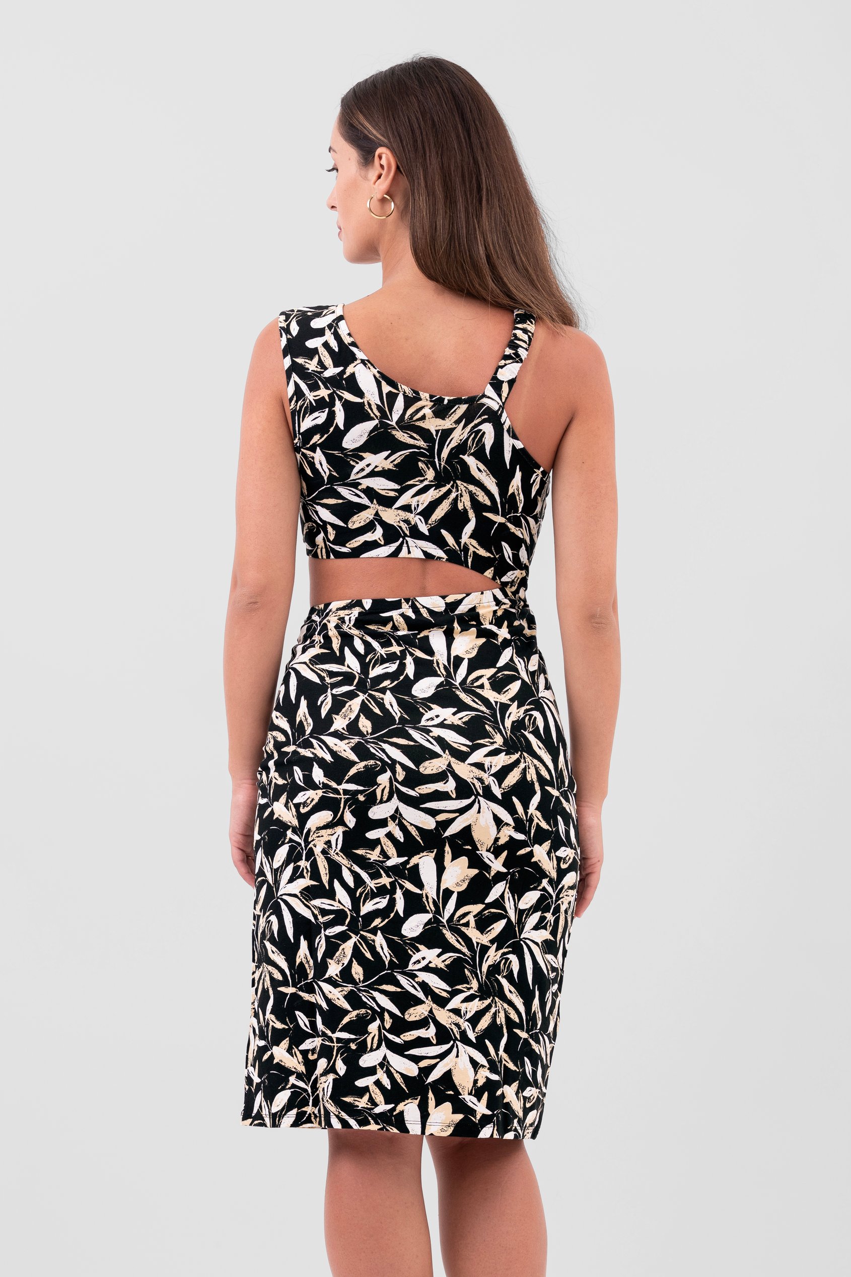 Women's Printed Midi Dress with Cut-Out Detail