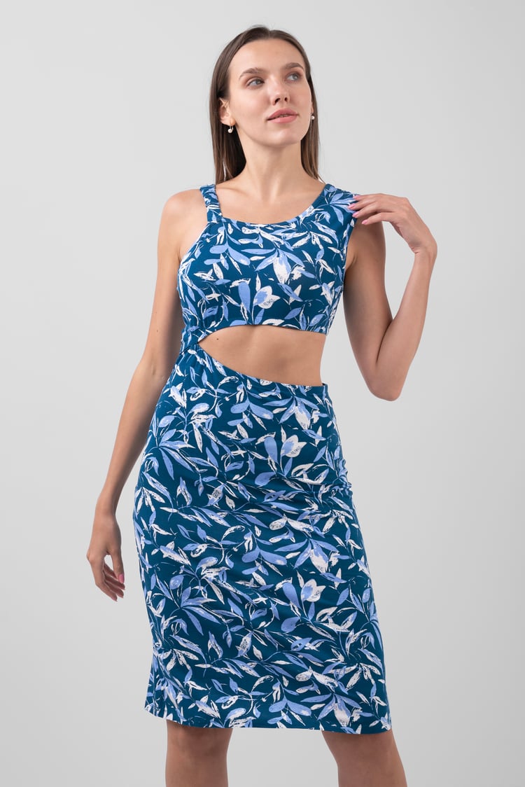 Women's Printed Midi Dress with Cut-Out Detail