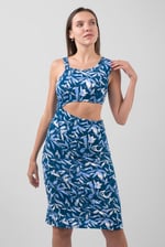 Women's Printed Midi Dress with Cut-Out Detail