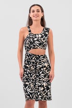 Women's Printed Midi Dress with Cut-Out Detail