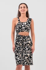 Women's Printed Midi Dress with Cut-Out Detail