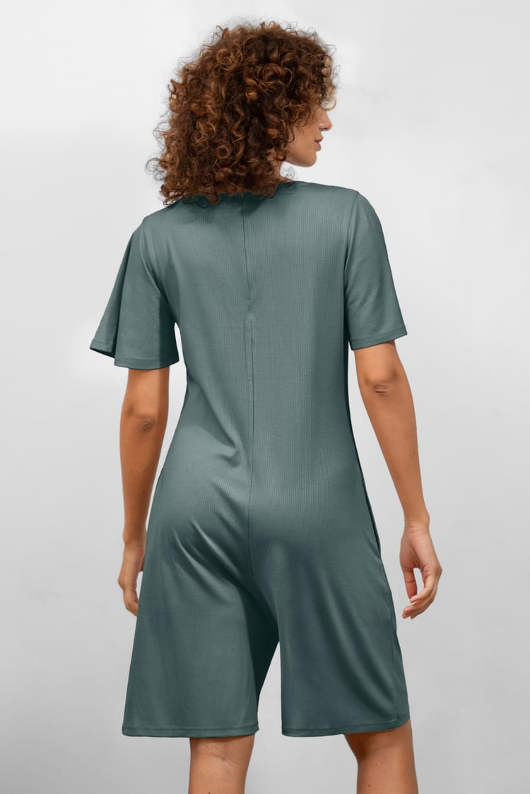 Bell Sleeve Textured Rib Playsuit