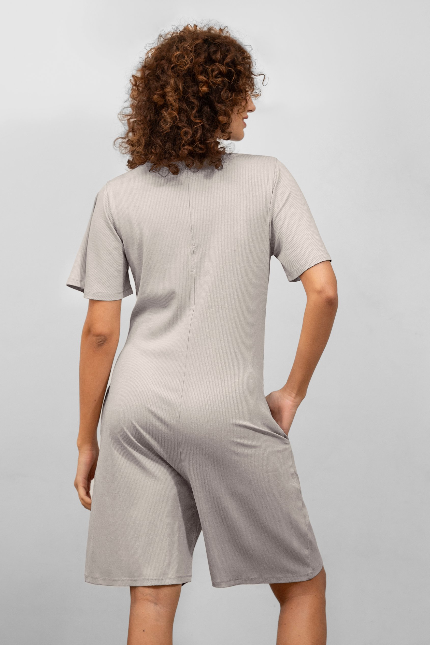 Bell Sleeve Textured Rib Playsuit