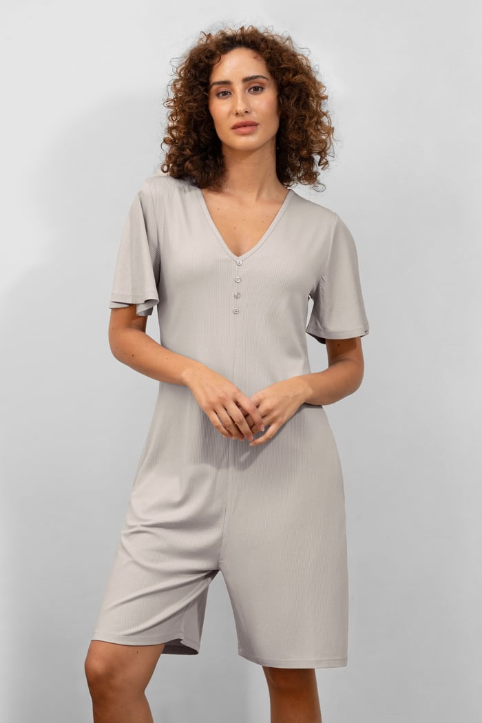 Bell Sleeve Textured Rib Playsuit