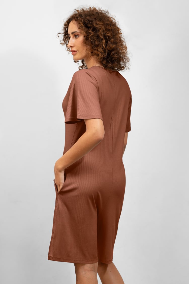 Bell Sleeve Textured Rib Playsuit