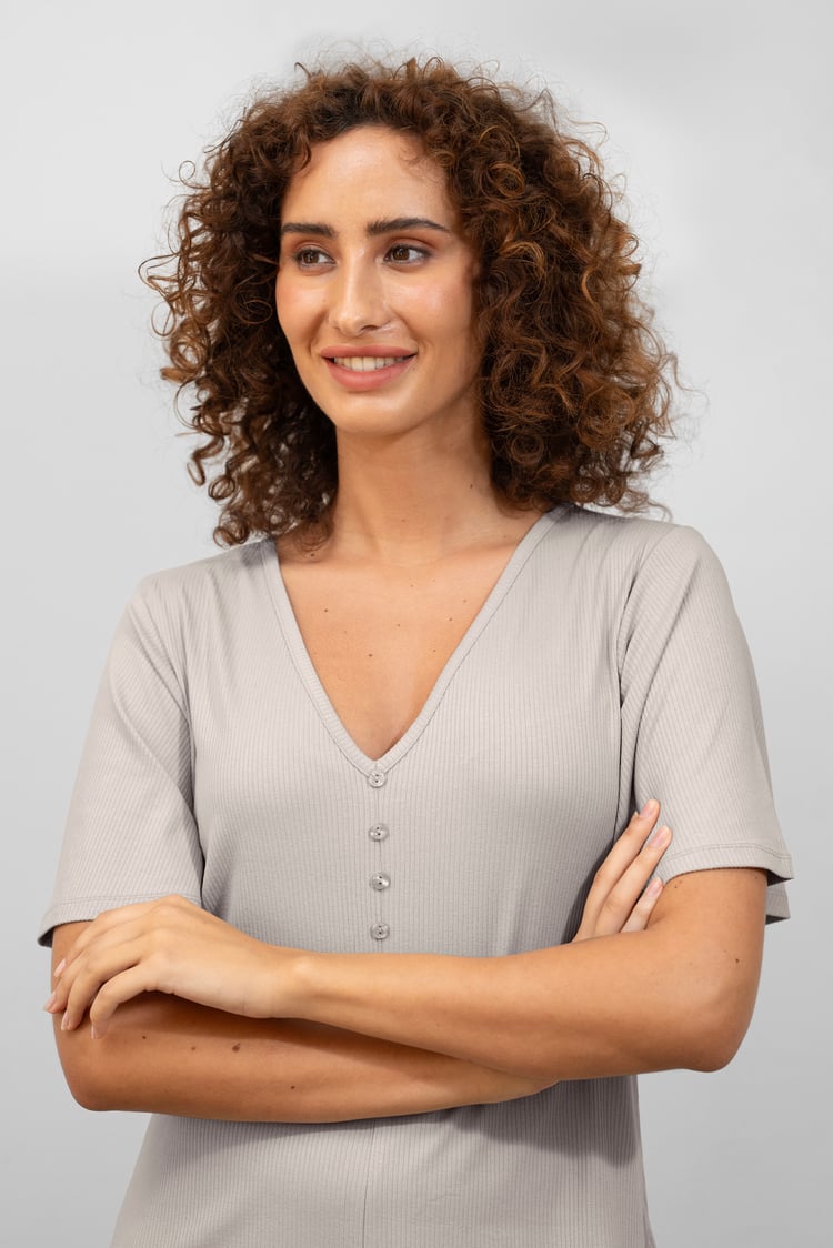 Bell Sleeve Textured Rib Playsuit