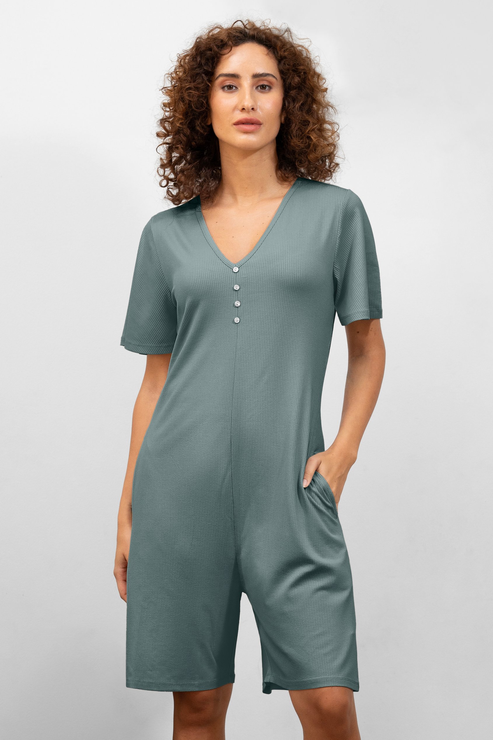 Bell Sleeve Textured Rib Playsuit