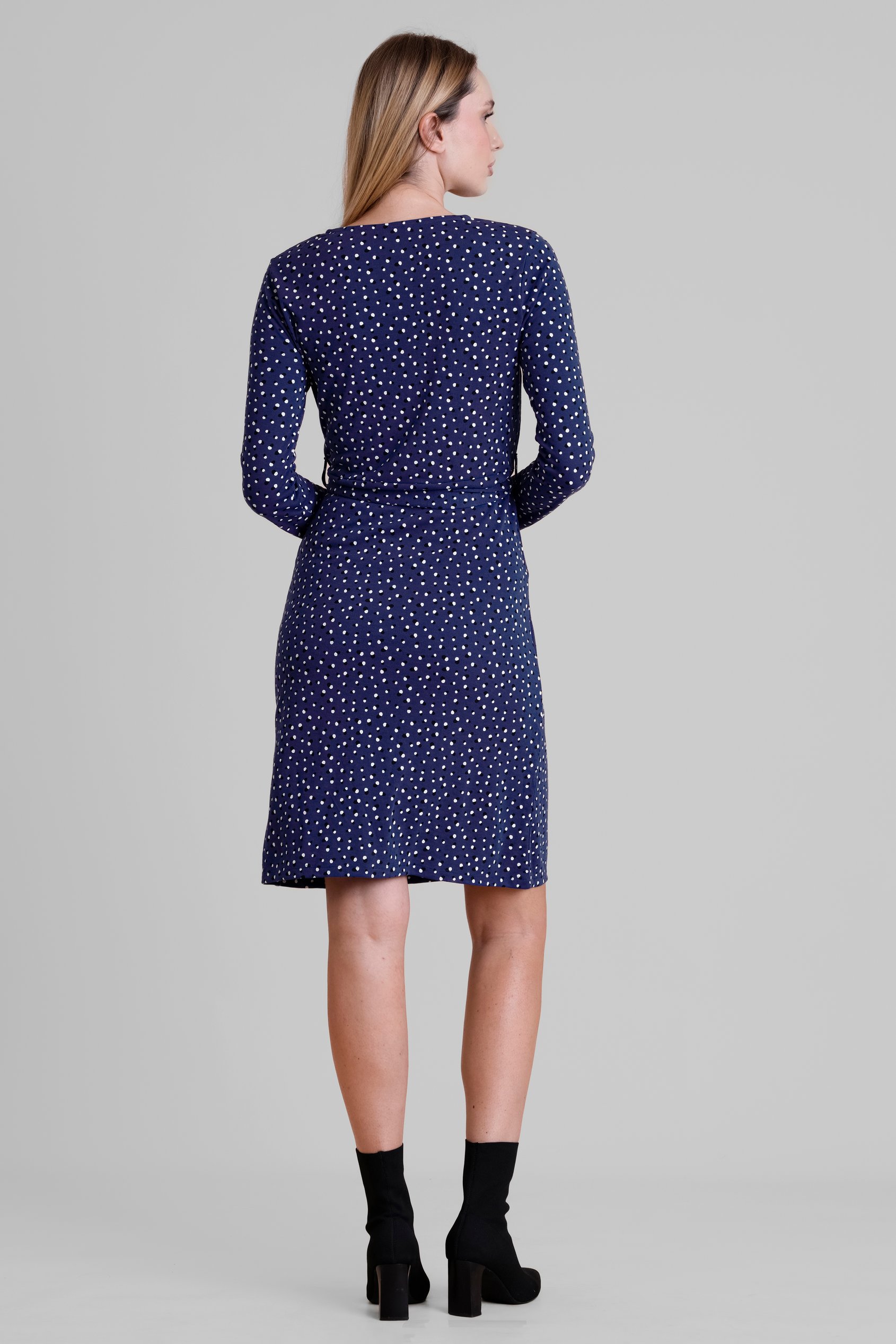 Slim Fit V-Neck Dot Printed Dress