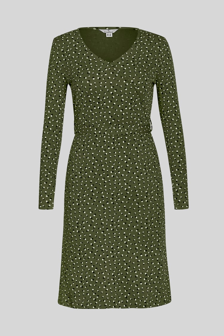 Slim Fit V-Neck Dot Printed Dress