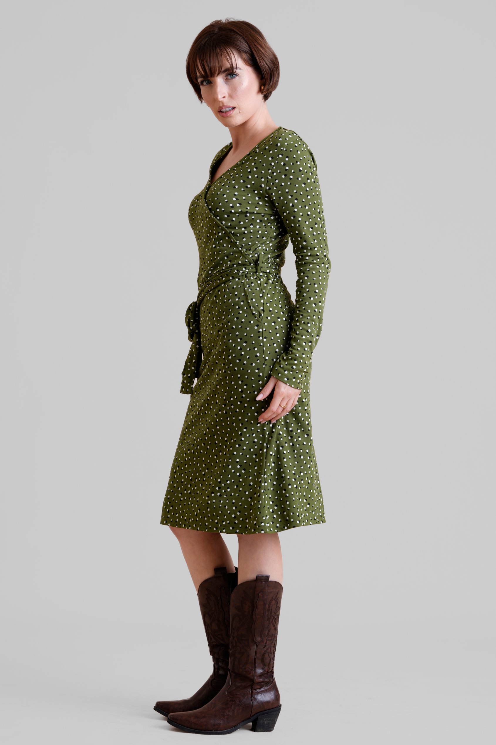 Slim Fit V-Neck Dot Printed Dress