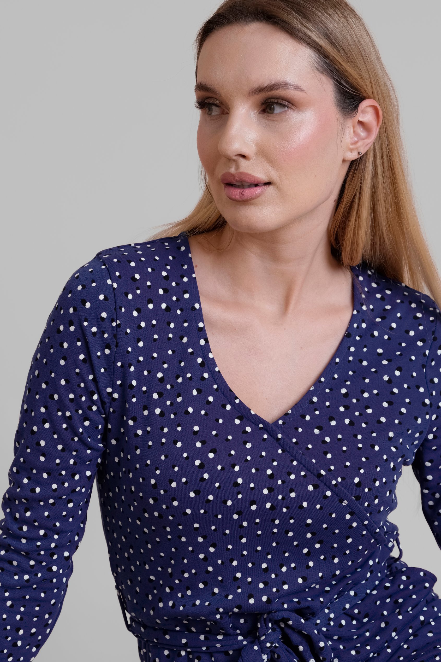 Slim Fit V-Neck Dot Printed Dress