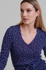 Slim Fit V-Neck Dot Printed Dress