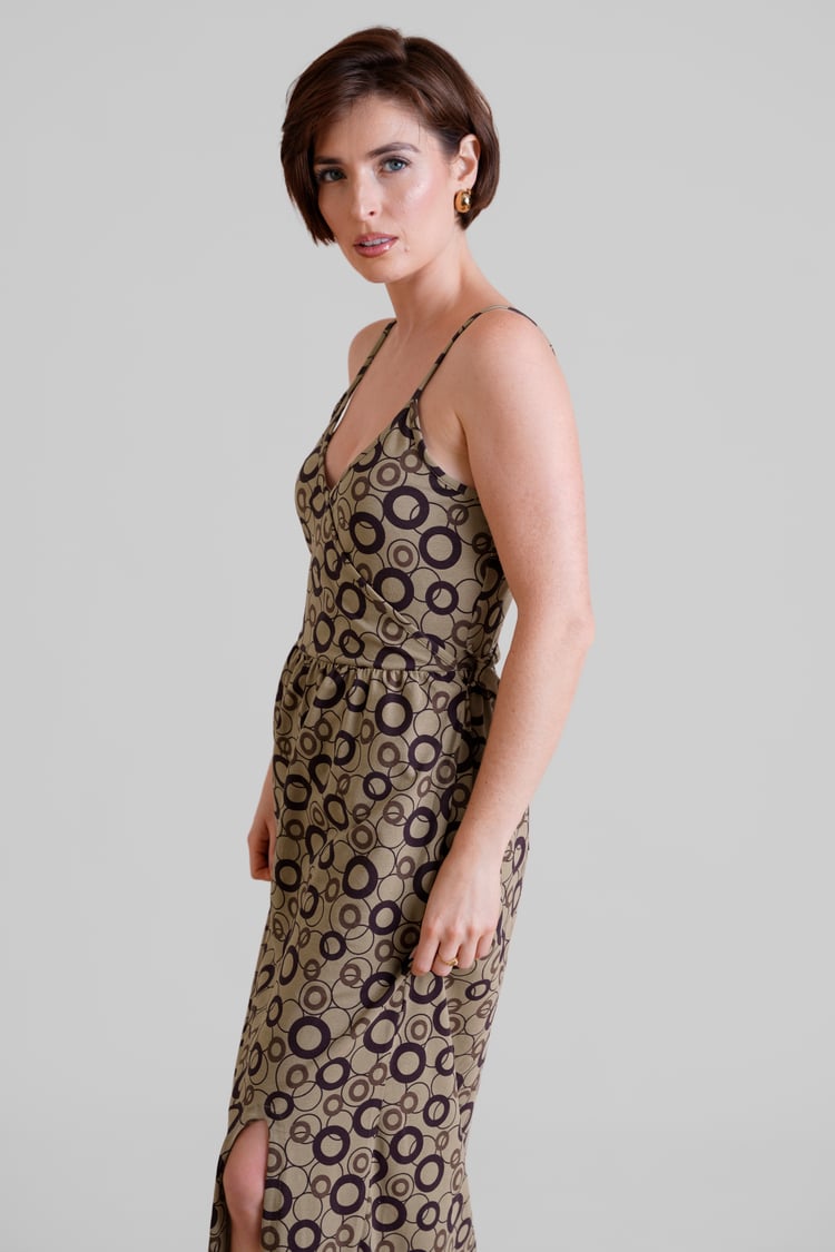 Geo Printed Jersey Wrap Front Maxi Dress