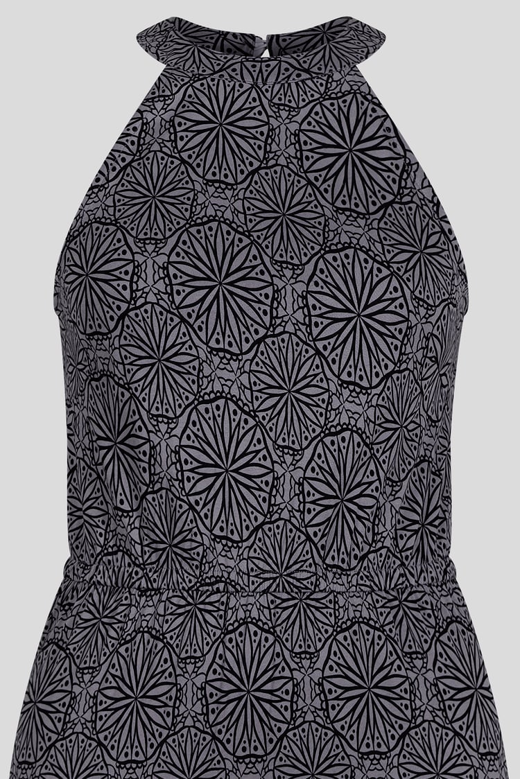 Tiles Print Halter Neck Midi Jersey Dress