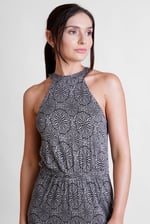 Tiles Print Halter Neck Midi Jersey Dress