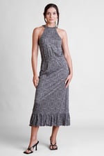 Tiles Print Halter Neck Midi Jersey Dress