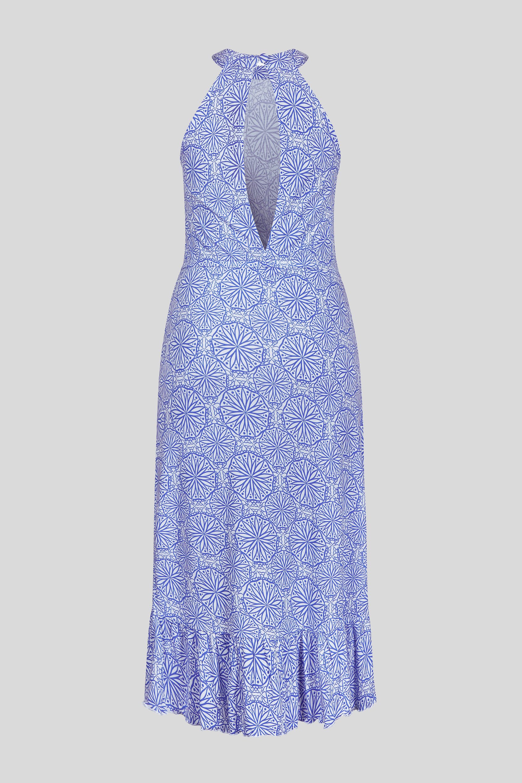 Tiles Print Halter Neck Midi Jersey Dress