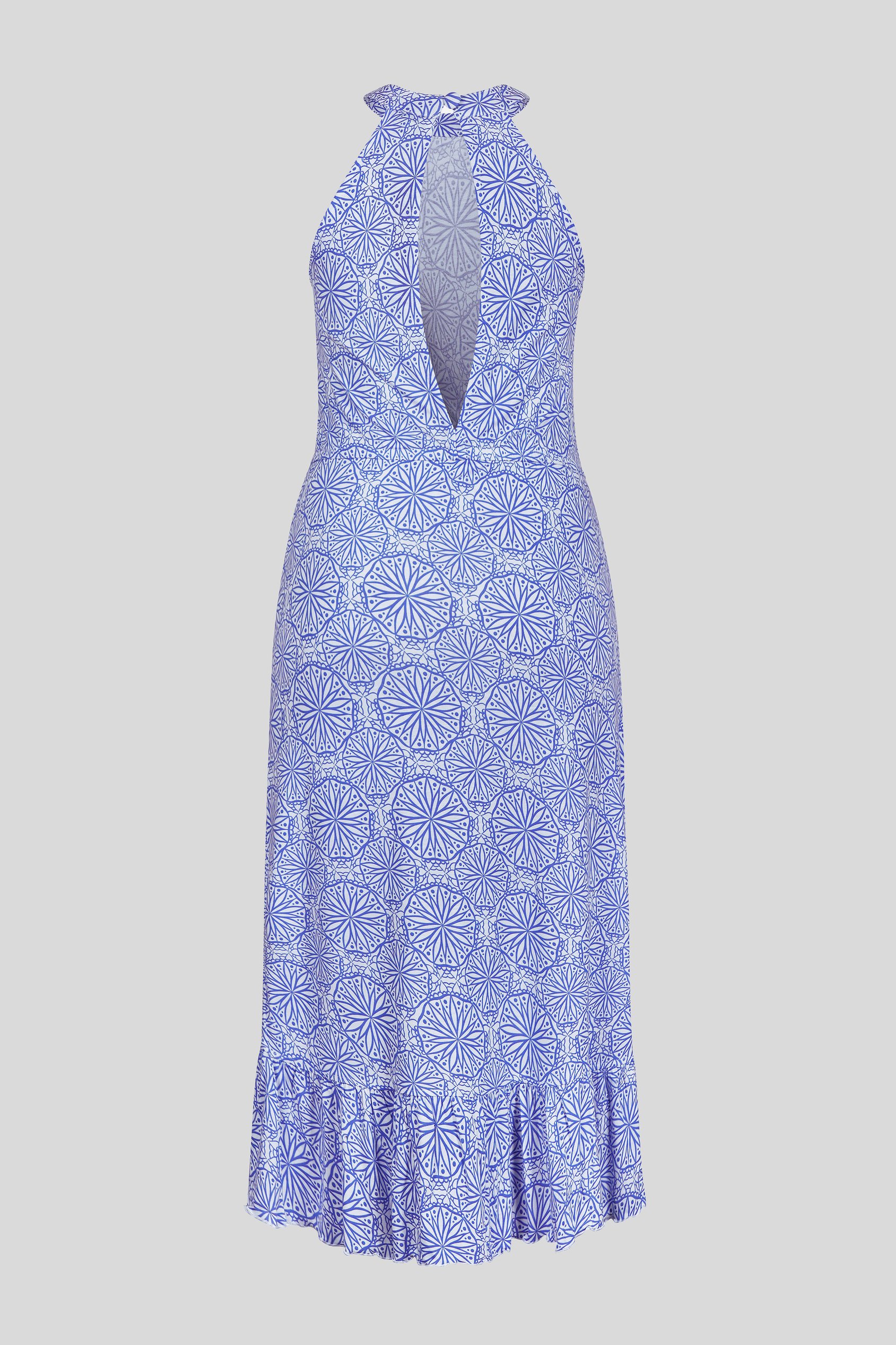 Tiles Print Halter Neck Midi Jersey Dress