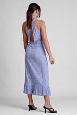 Tiles Print Halter Neck Midi Jersey Dress