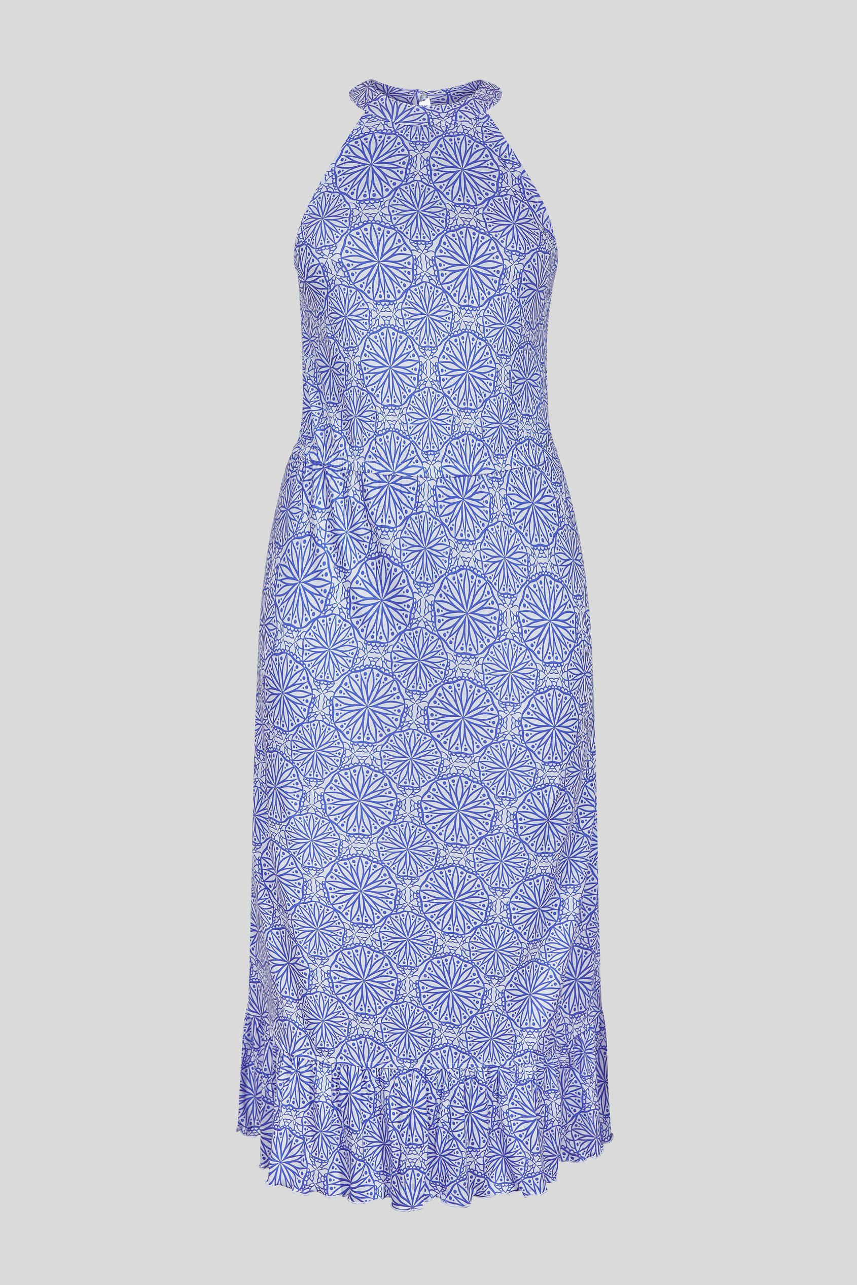 Tiles Print Halter Neck Midi Jersey Dress