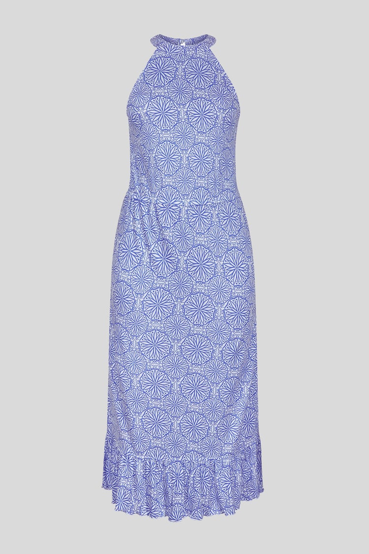 Tiles Print Halter Neck Midi Jersey Dress