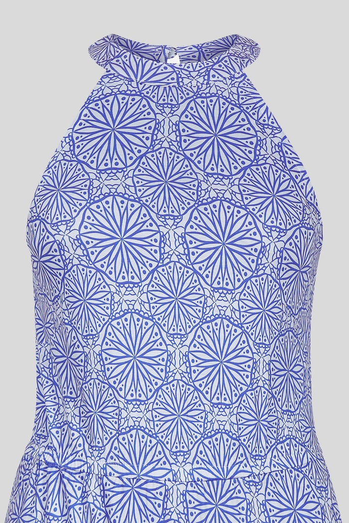 Tiles Print Halter Neck Midi Jersey Dress