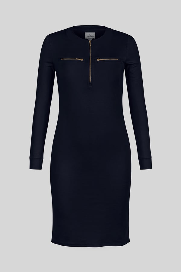 Women's Navy Zip Front Mini Jersey Dress