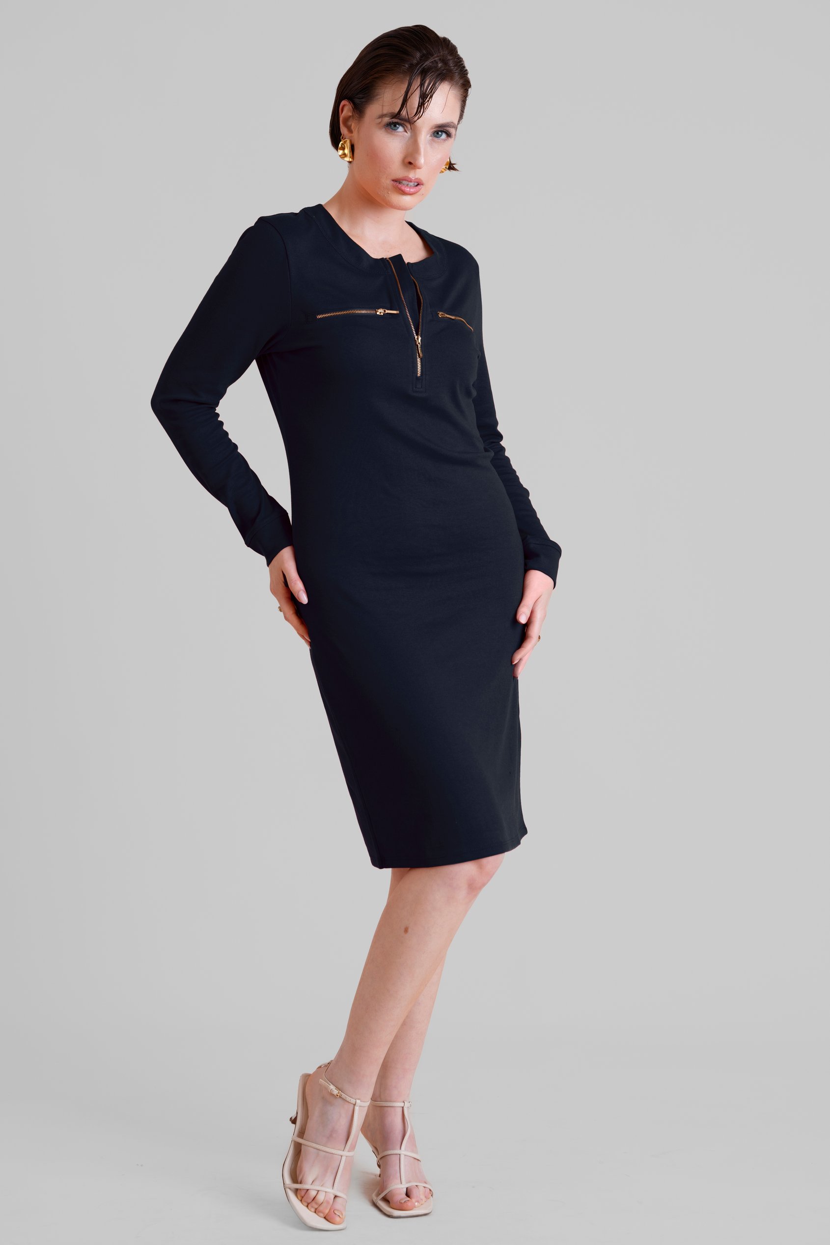 Women's Half Zip Mini Jersey Dress