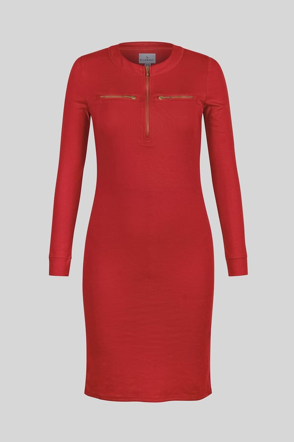 Women's Red Zip Front Mini Jersey Dress