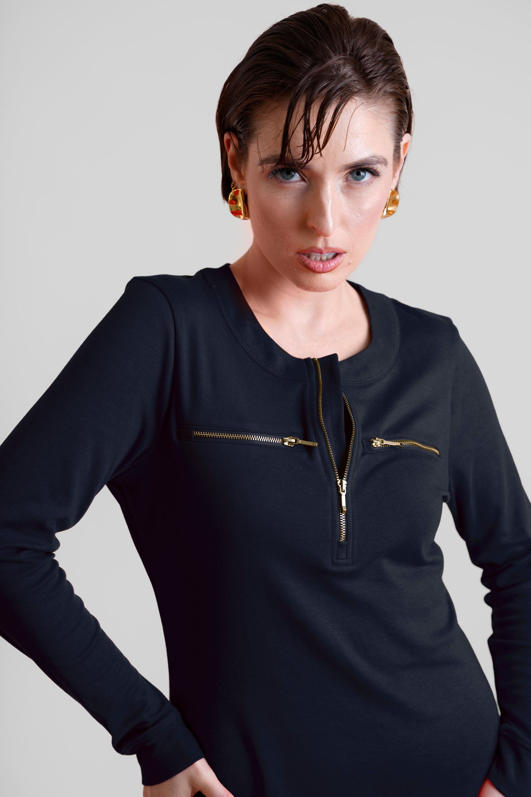 Women's Half Zip Mini Jersey Dress