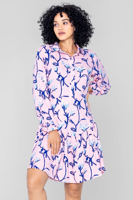 Pink Floral Shirt Dress