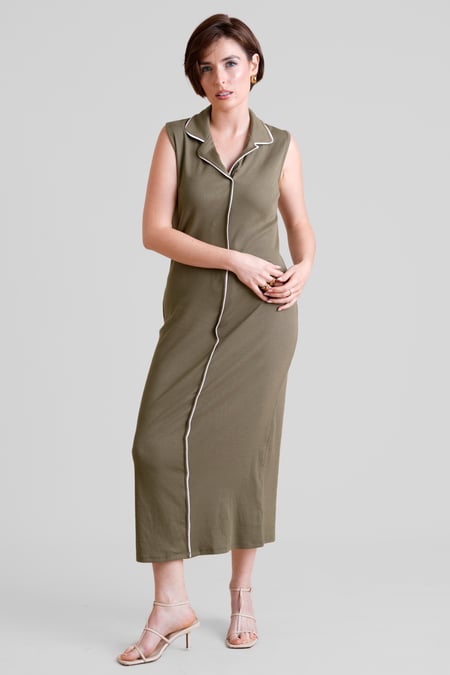 Olive Brooke Sleeveless contrast  rib Jersey Dress