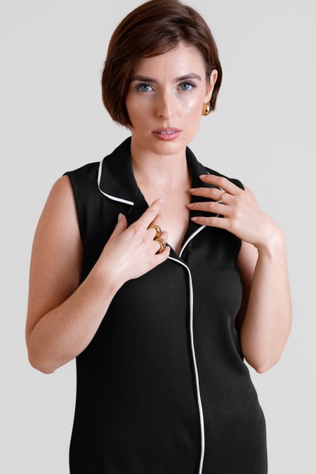 Black Brooke Sleeveless contrast  rib Jersey Dress