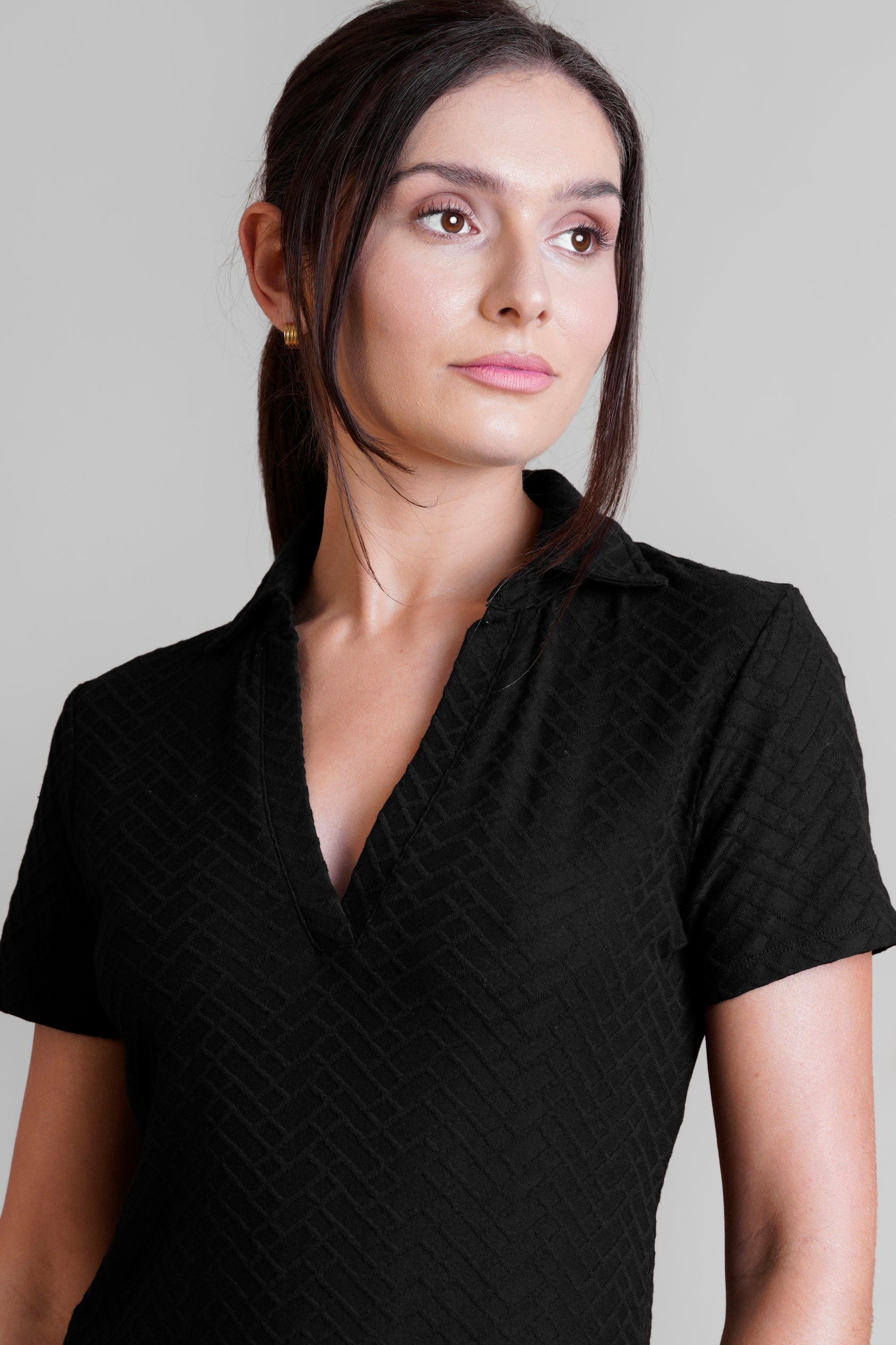 Deep V-Neck Polo Collar Mini Dress