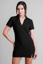 Deep V-Neck Polo Collar Mini Dress