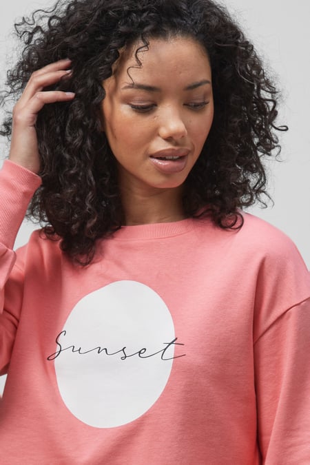 Pink Raw Edge Chest Print Sweatshirt