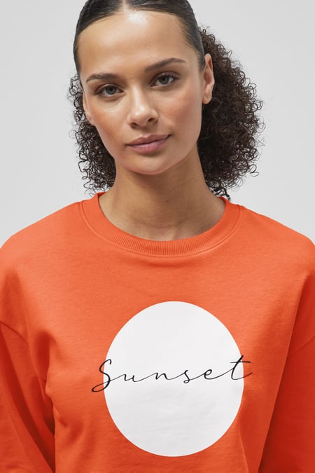 Orange Raw Edge Chest Print Sweatshirt