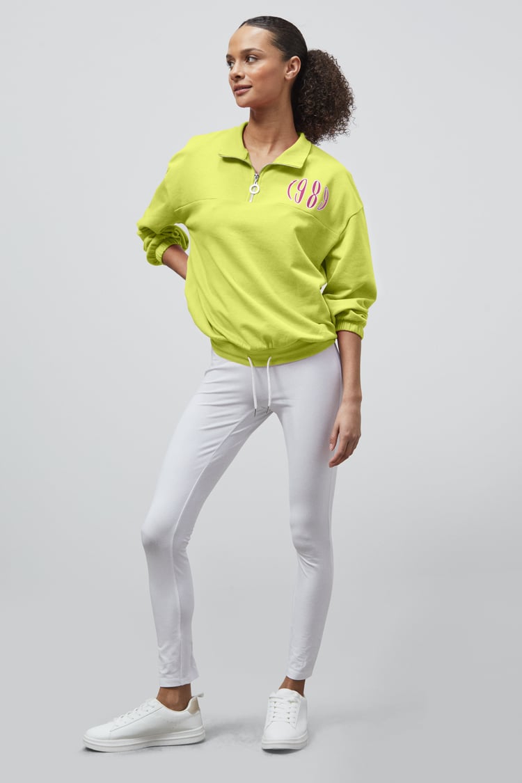 Half Zip High Neck Embroidery Sweatshirt