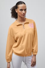 Half Zip High Neck Embroidery Sweatshirt
