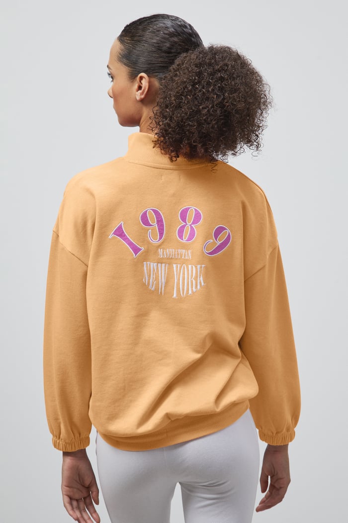 Half Zip High Neck Embroidery Sweatshirt