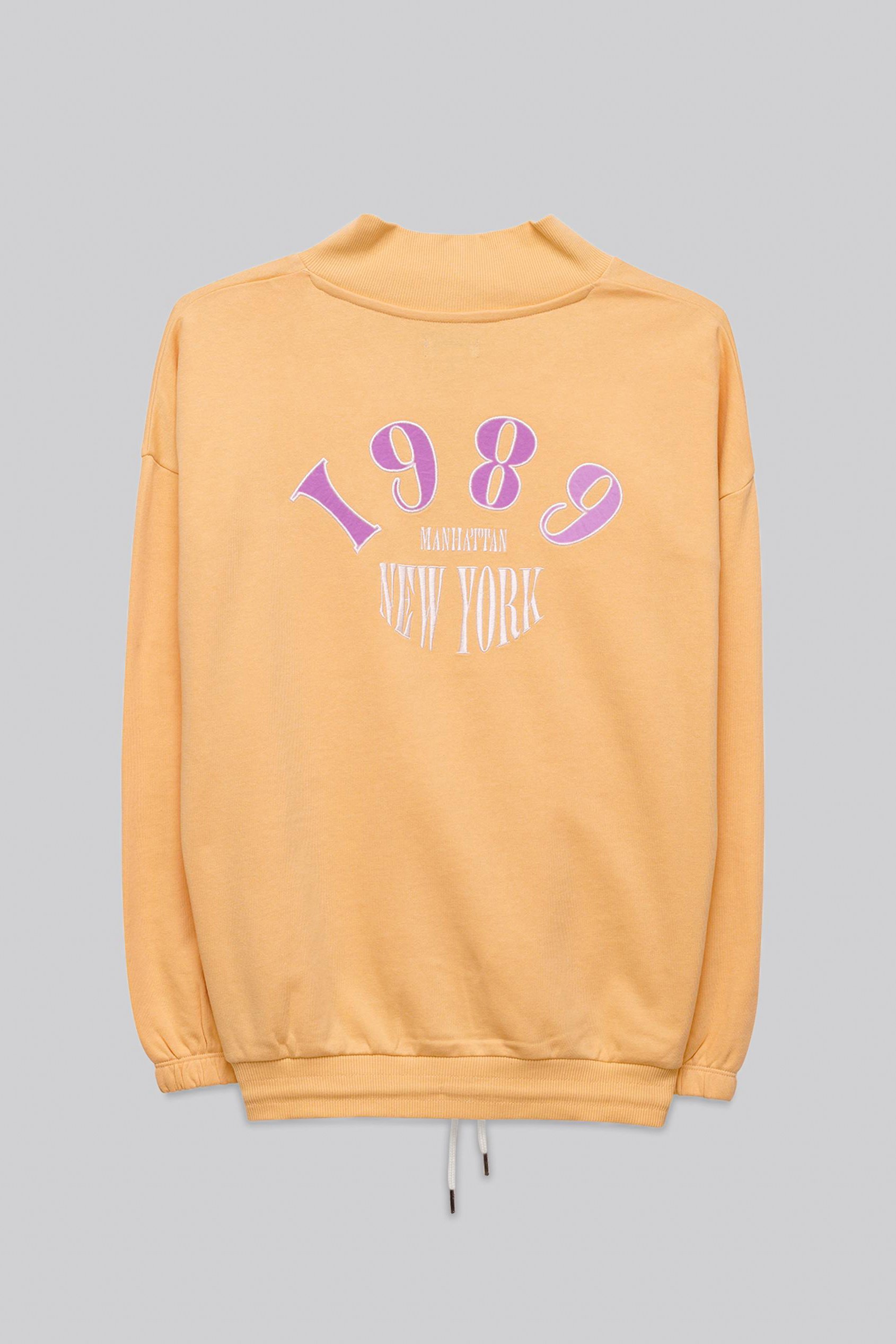 Half Zip High Neck Embroidery Sweatshirt