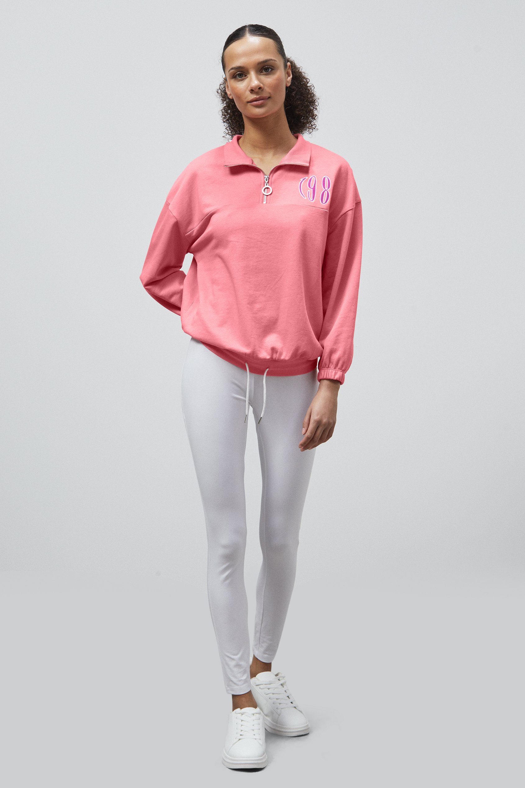 Half Zip High Neck Embroidery Sweatshirt