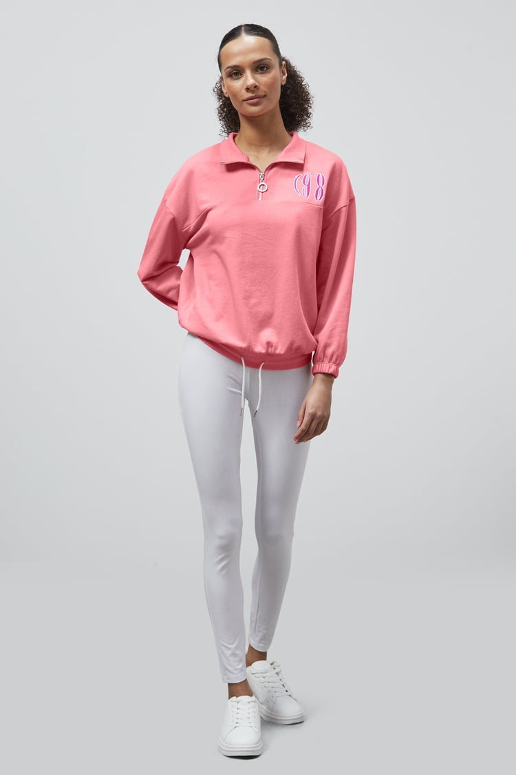 Half Zip High Neck Embroidery Sweatshirt