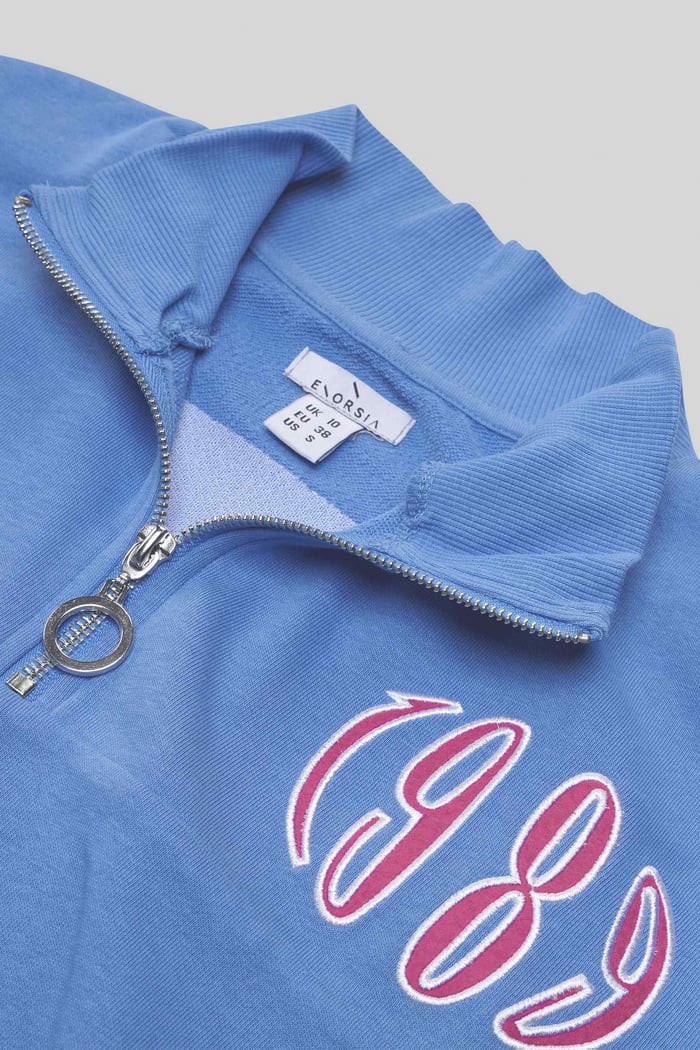 Half Zip High Neck Embroidery Sweatshirt