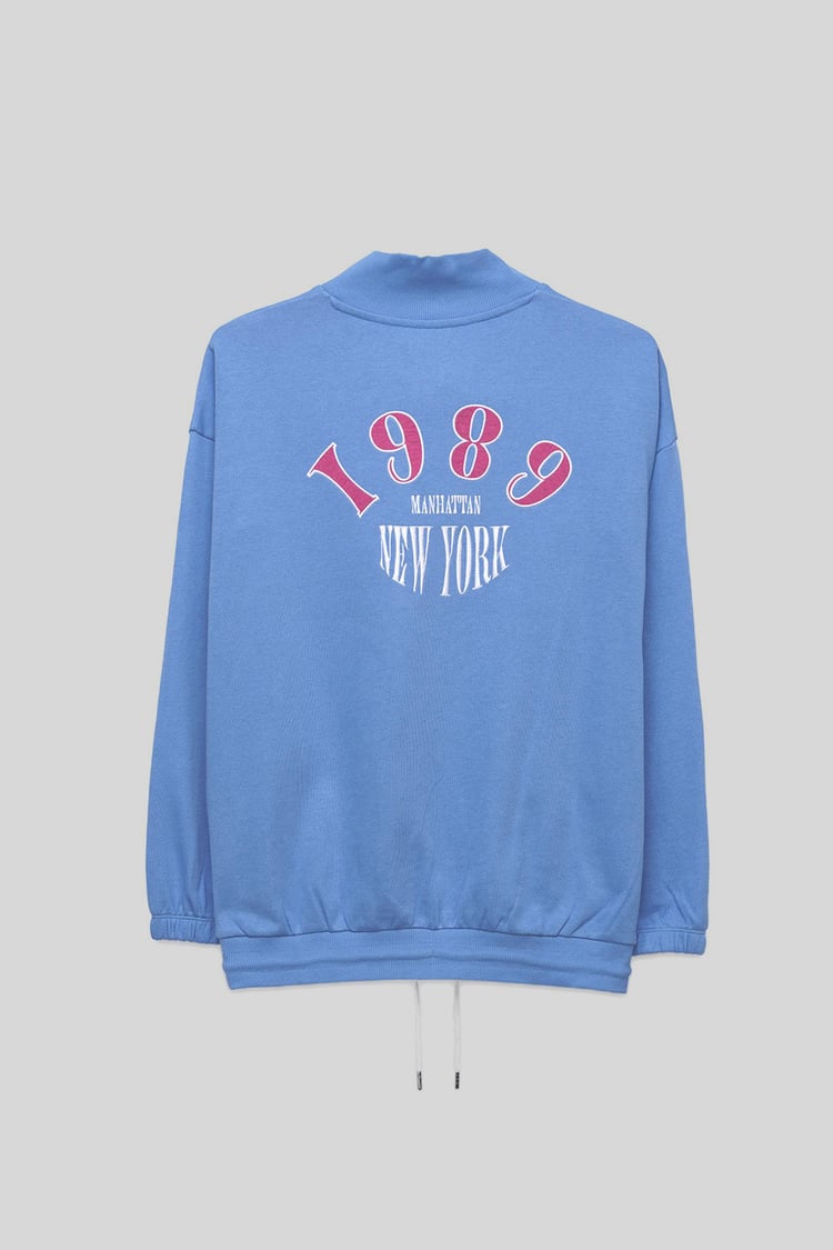 Half Zip High Neck Embroidery Sweatshirt