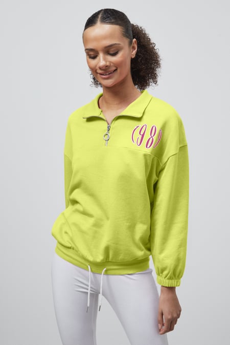 Green Half Zip High Neck Embroidery Sweatshirt