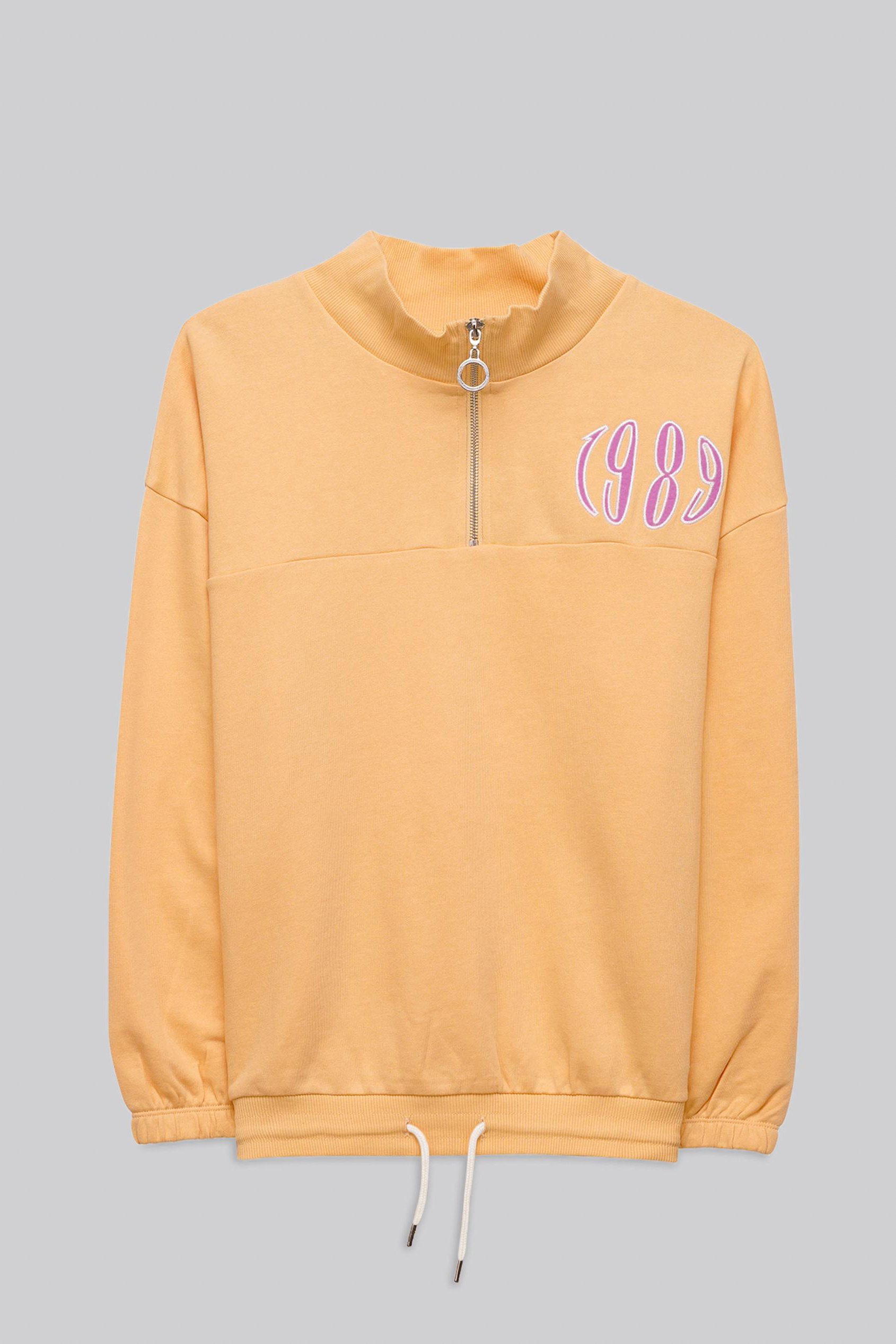 Half Zip High Neck Embroidery Sweatshirt