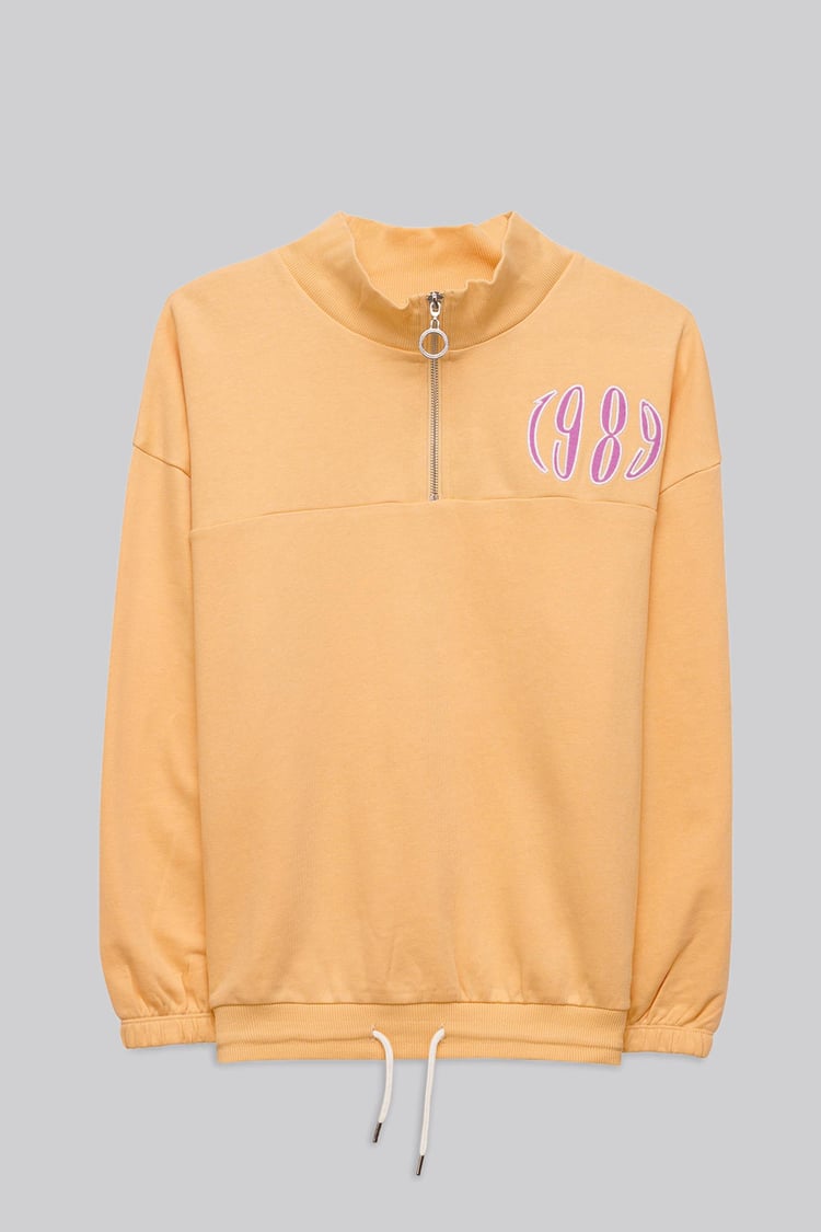 Half Zip High Neck Embroidery Sweatshirt